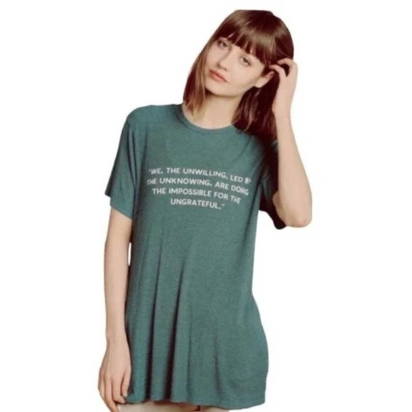New Wildfox We The Unwilling Statement Crew Neck Boyfriend Tee Green Size Small - Picture 2 of 9